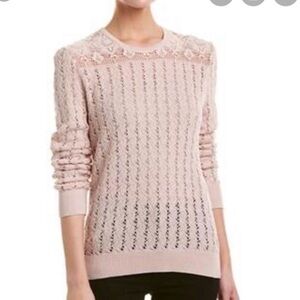 The Kooples Pink Crochet Pointelle Sweater Top Womens Sz S